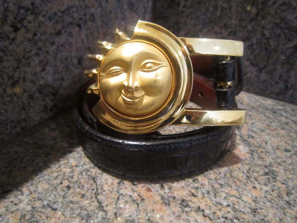 KIESELSTEIN CORD CELESTIAL SUN ART BRONZE BUCKLE W/BLACK ALLIGATOR BELT SIZE 2