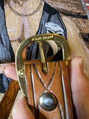 Vintage Western Leather Belt Unmarked Brass Buckle Hand Tooled sz 46 Used
