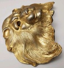 CHRISTOPHER ROSS LION HEAD 1984 GLASS EYES BUCKLE & RED BELT 24kt GOLD PLATED