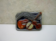 Vintage 1984 Bergamot Brass Works Country Music Belt Buckle Two Guitars VgC