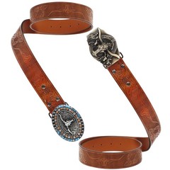 VASTRISE 2Pcs Western Cowboy Belts for Men 120cm, Gold+turquoise