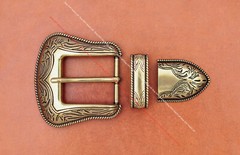 Antique Brass Western Floral Leathercraft 3pc Set Belt Buckle fit 35mm Belt