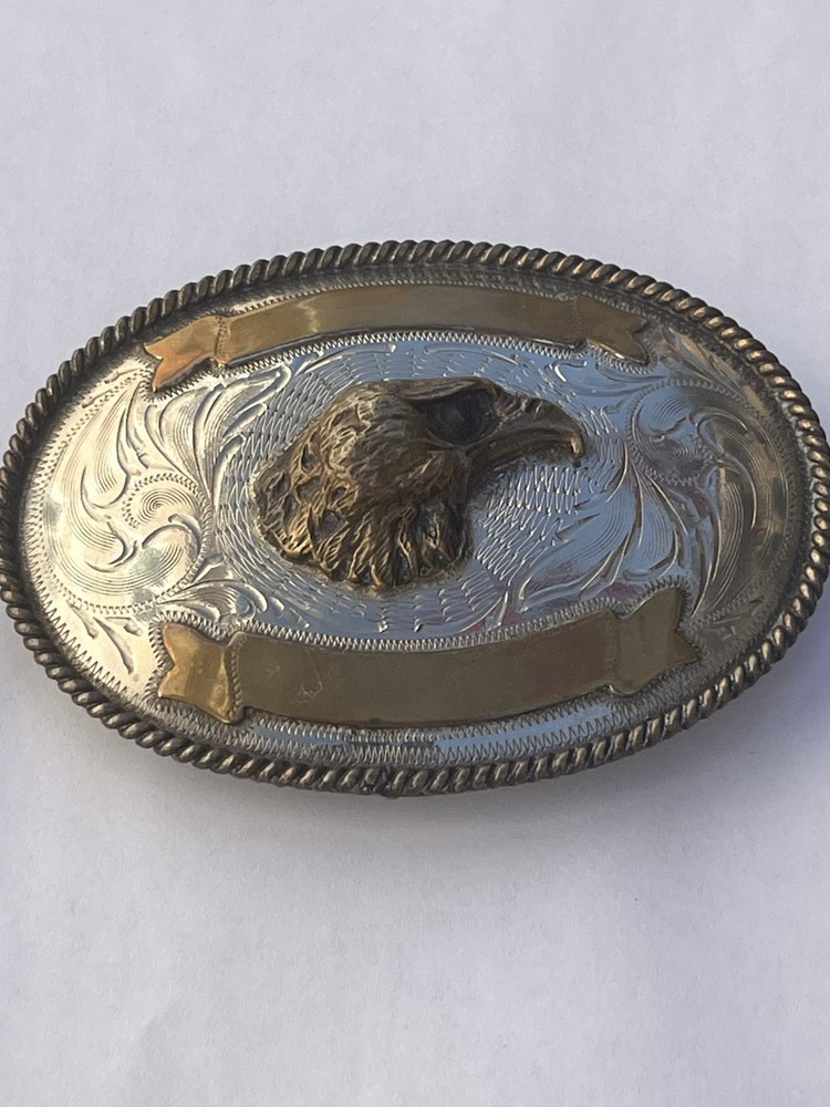 Huge Mexico Alpaca Silver Eagle Head Buckle Belt Vintage 4.25&Prime; Long 96 grams