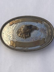Huge Mexico Alpaca Silver Eagle Head Buckle Belt Vintage 4.25&Prime; Long 96 grams