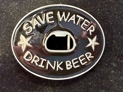 SAVE WATER DRINK BEER Novelty Black Enameled Belt Buckle with Bottle Opener
