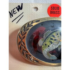 Vintage Solid Brass Largemouth Bass Fishing Belt Buckle Cloisonne Enamel Oval