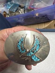 Vintage Eagle with Turquoise in Wings Belt Buckle