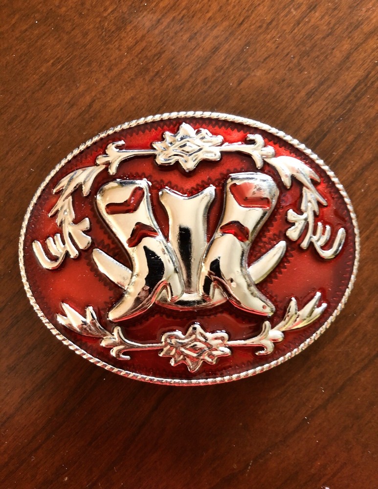 Western Red Cowboy Boots Cowgirl Rodeo Metal Unisex Men’s Belt Buckle