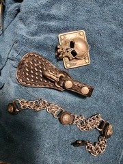 Vintage AKDMKS 3D Style Metal skull Belt Buckle & size 13 skull ring & more