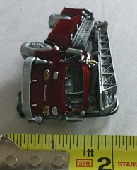 RED FIRE LADDER TRUCK SHAPED CUTOUT BELT BUCKLE BERGAMOT BRASS WORKS USA 1978