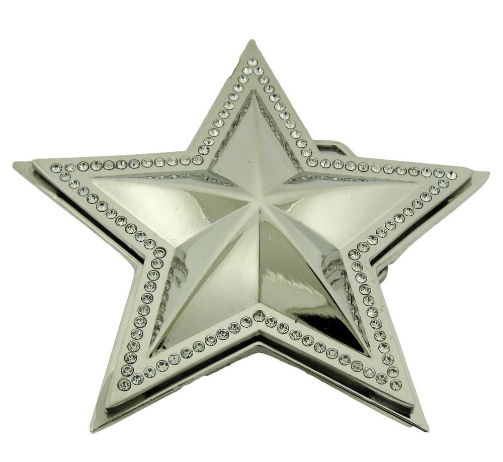 New Men Big Silver Star Belt Buckle Rhinestones Blinged Out Hip Rock Punk Tattoo
