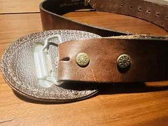 Torel Leather Ram Mountain Goat Belt Buckle Oblong w/ Leather Belt size 44