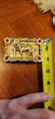 Western Horse Belt Buckle Gold Tone Red/White Enamel Clip Fits 1.5 in