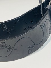 Womens Linea Pelle Black Leather Belt with Floral Buckle Large