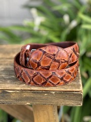 Genuine Exotic Pirarucu Monster Fish Western Belt with Removable Buckle – Honey