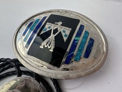 Johnson & Held Ltd. Thunderbird Inlay Western Belt Buckle & Bolo Tie Set, Silver
