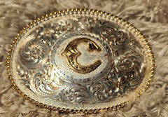 Montana Silversmith Antique Scroll & Initial Oval Belt Buckle Letter C