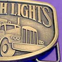 VINTAGE 1970s RALEIGH LIGHTS Metal Belt Buckle Tobacco Cigarette Ad SEMI TRUCK