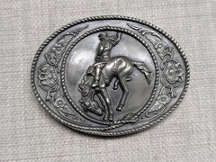 vintage RODEO belt buckle BUCKIN BRONCO cowboy WESTERN pewter brass