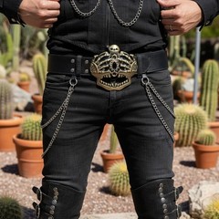 Men Women Dark Gold Belt Buckle Skull Skeleton Bones Pirate King Crown Statement
