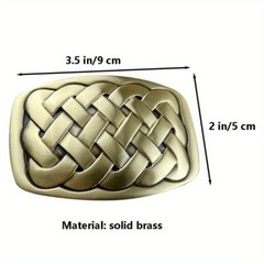 1pc Heavy-duty Solid Brass Belt Buckle 3.5 X 2 Inches Retro Woven Pattern Design