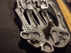 Rare Vintage 1993 Pagan Made In England Skeleton Death Hand Belt Buckle Rare 6”