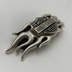 Vintage Y2K Belt Buckle HARLEY DAVIDSON Motorcycle Flames Chrome Metal Western