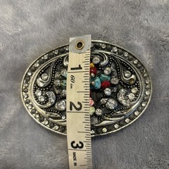 Western Oval Turquoise Color Cross Embellished Stones Belt Buckle 3”x4”