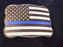 USA Flag Stars Striped with Blue Line Belt Buckle Card Holder Wallet / Stash box
