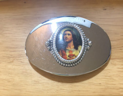 SILVER TONE MADE IS USA JESUS BELT BUCKLE 4&Prime; X 2.75&Prime;
