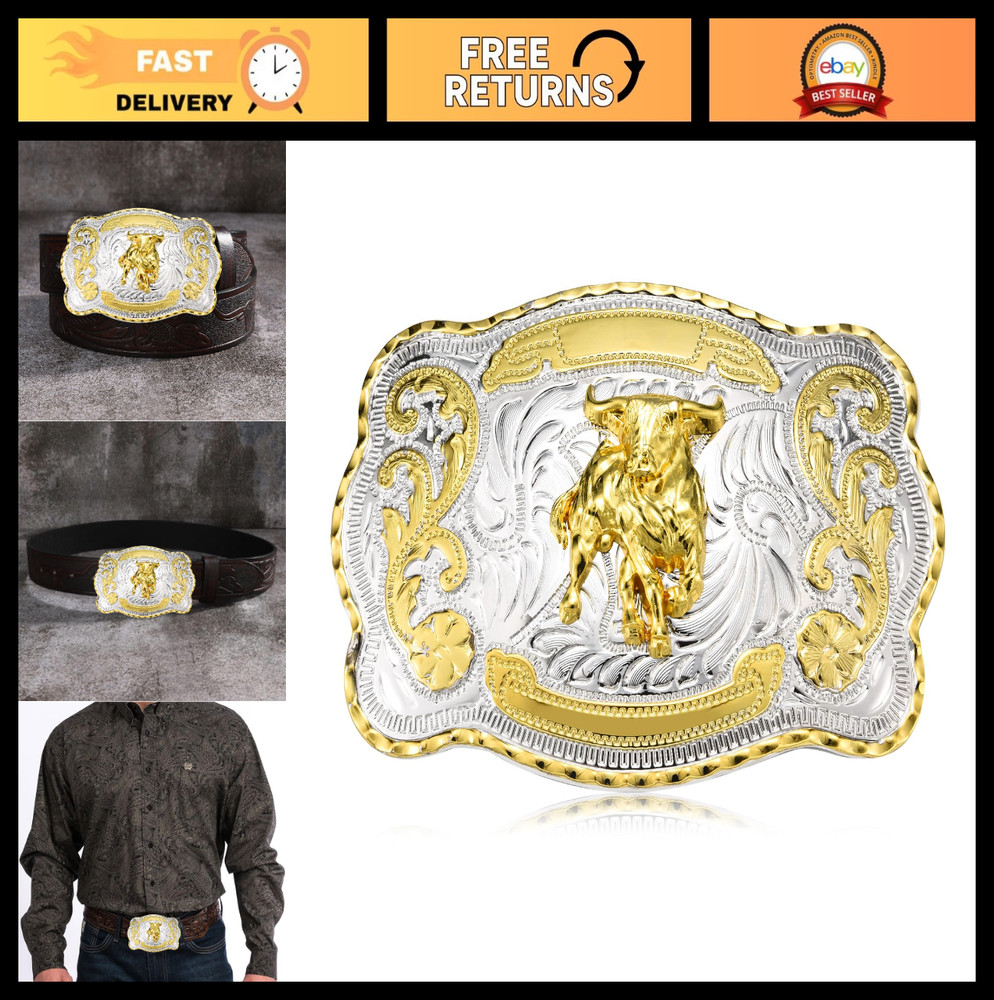 Large Golden Horse Bull Cowboy Belt Buckle for Men – Texas American Flag Accesso
