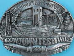 VTG 80s Ellsworth Kanopolis Kansas Cowtown Festival Western Belt Buckle