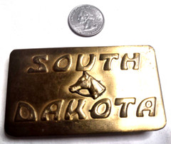 Belt Buckle Cast Brass South Dakota w Horse Head
