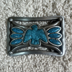 Silver Tone Blue Stone Thunderbird Western Rectangular Belt Buckle 1.5 in