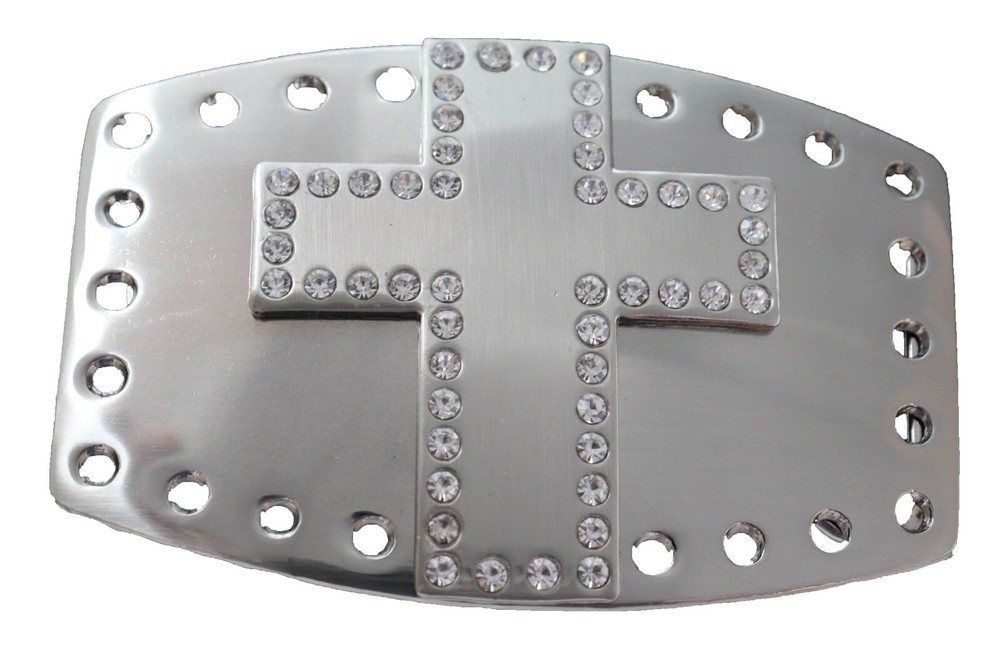 Men Women Silver Metal Cowboy Fashion Buckle Cross Bling Religious Jesus Christ