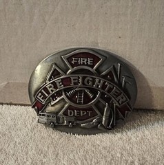 FIREFIGHTER FIRE DEPARTMENT TRUCK HOSE AXE HAT LADDER BELT BUCKLE
