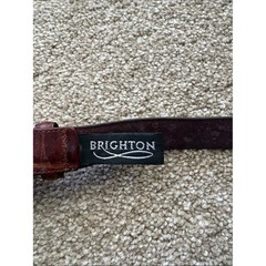 Vintage Brighton Brown Faux Croc Leather Textured Belt Gold Buckle Size 38 USA