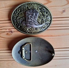 Western Country Metal & Bronze Oval Belt Buckle Boots