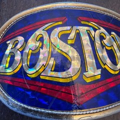 Vintage Boston Belt Buckle 1977 Pacifica Mfg Metal Gold Tone Blue Red