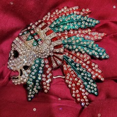 Indian Chief Head Skull Belt Buckle Western Cowboy Shiny multicolored rhinesto
