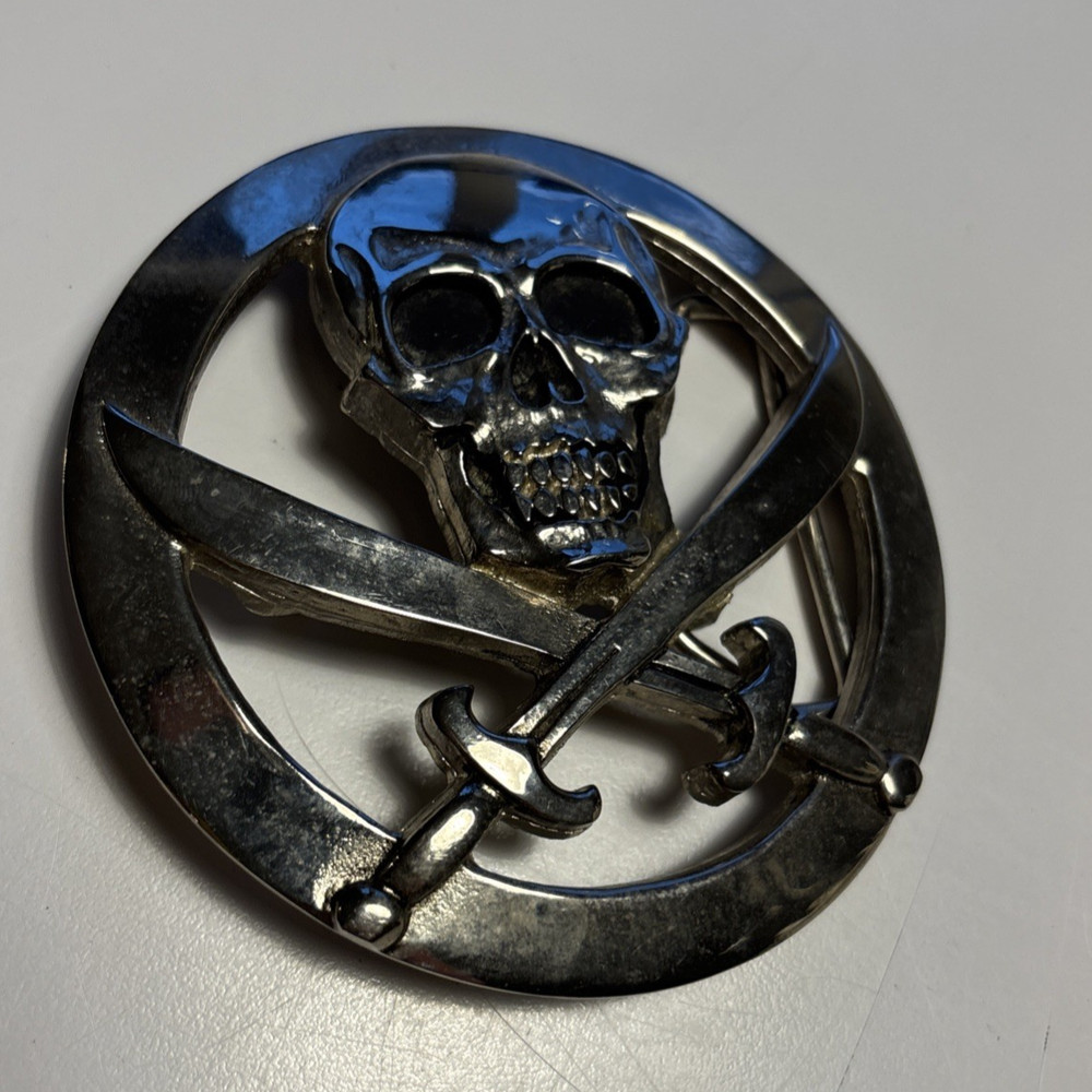 Silver Star Skull and Swords Pirate Belt Buckle Biker Heavy Metal Gothic USA