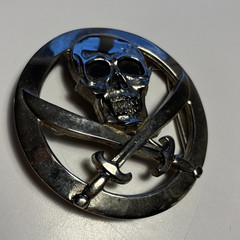 Silver Star Skull and Swords Pirate Belt Buckle Biker Heavy Metal Gothic USA