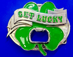 GET LUCKY Four Leaf Clover Shamrock St Patrick Day Belt Buckle Bottle Opener