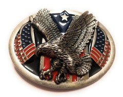 ♈ Eagle Belt Buckle Antique Silver red blue flags color Hunting Fishing 3.5×2.6