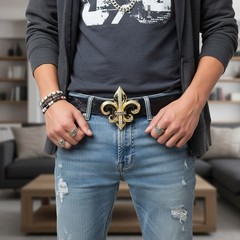 NEW Men Gold Metal Belt Buckle Fashion Bling Big Fleur De Lis Biker Accesssory