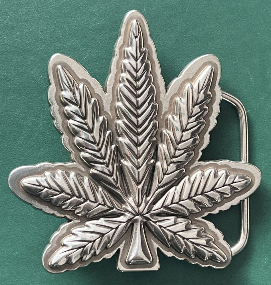 Marijuana Pot Leaf Belt Buckle Silver tone