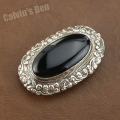Handmade Large Black Onyx Tibetan Silver Floral Scroll Belt Buckle Western Boho