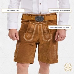 BAVARIA TRACHTEN Lederhosen Belt for Men Genuine Suede Large, Light Brown