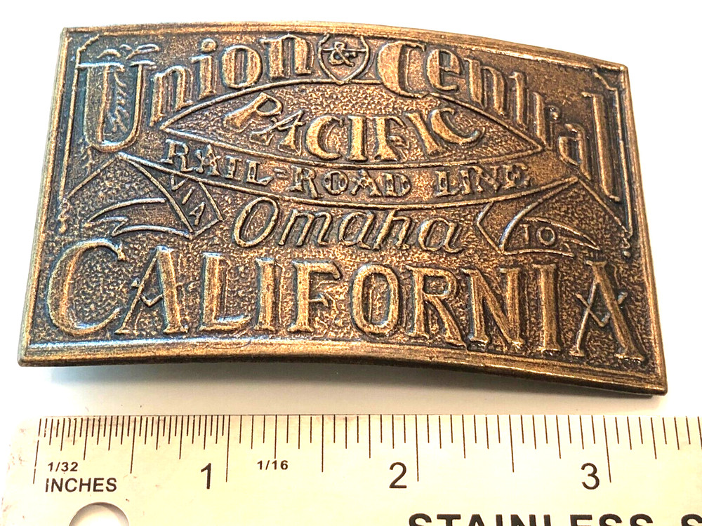 California Union Central Union Omaha Pacific Train Rail Road Line Belt Buckle