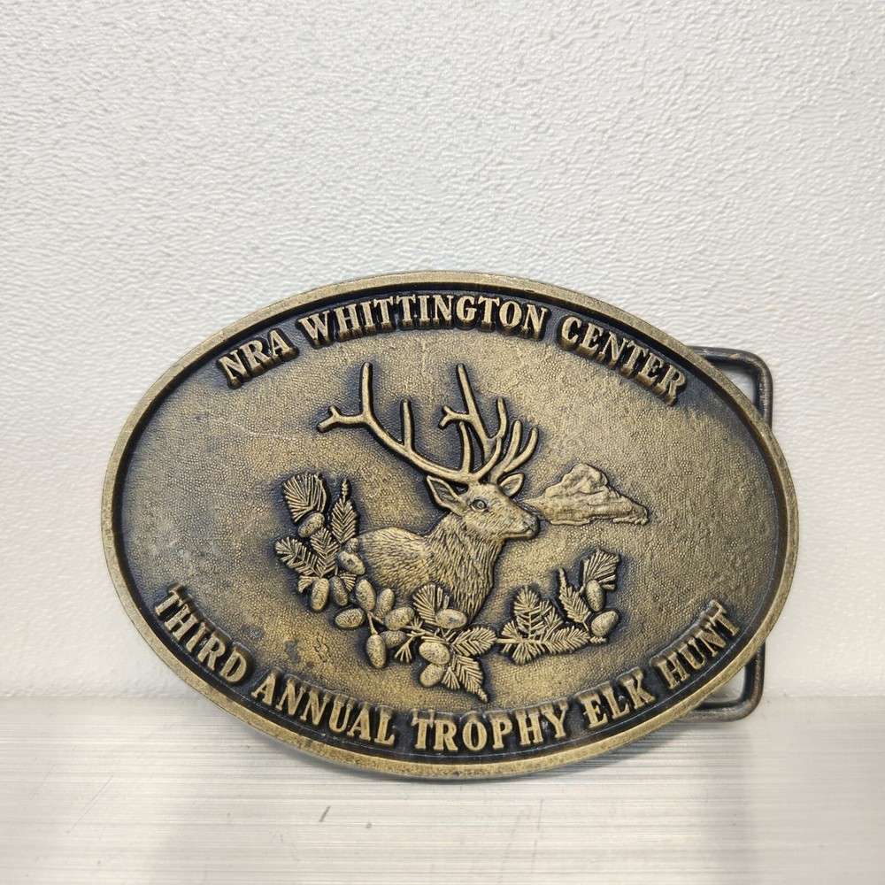 NRA Whittington Center Belt Buckle 3rd Annual Trophy Elk Hunt Buck Deer 3.5×2.5&Prime;